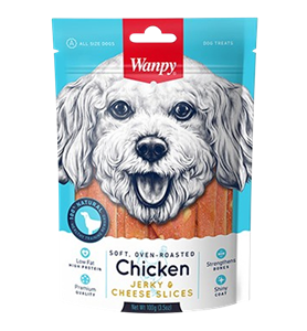 تشویقی سگ ونپی طعم مرغ و پنیر مدل نواری وزن 100 گرم Wanpy Chicken Jerky Cheese Slices