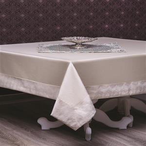 رومیزی حاشیه دار 6 نفره مستطیل 180*150 کتیبه کرم