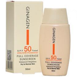 کرم ضدآفتاب رنگی پوست خشک SPF50 ژیناژن (50 میلی لیتر) Ginagen Full Coverage Sunscreen Tinted Cream For Normal to Dry Skin 50ML