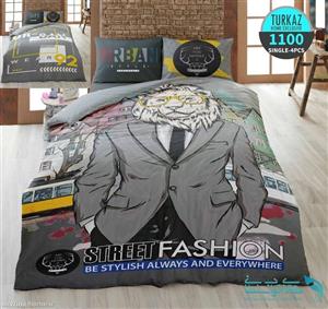 سرویس لحاف روتختی سه بعدی مدل Fashion برند Turkaz کد 1100 یک نفره 4 تکه