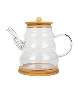 قوری سایز بزرگ پیرکس با پایه بامبو ۱۱۰۰ میل شفاف کد6202050749073