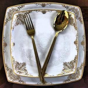 سرویس غذاخوری 6 نفره 30 پارچه چینی پردیس کاشان قالب پاریس طرح جنسیس طلایی 477B