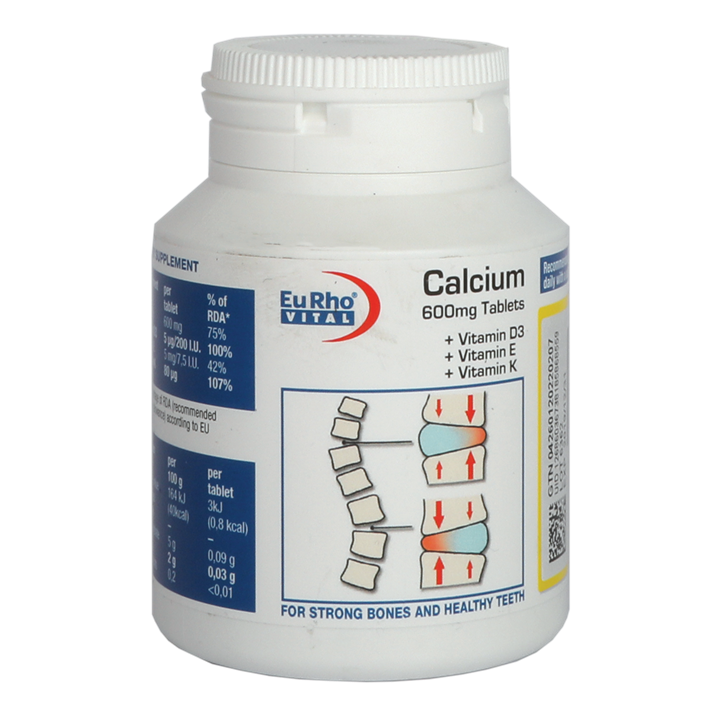 تصویر کلسیم 600 و ویتامین D3 و K2 و E یوروویتال 50 عددی EuRho Vital Calcium 600