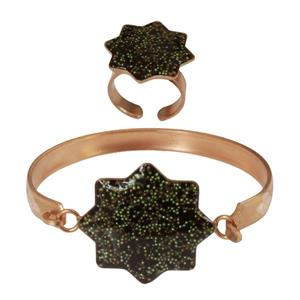 ست دستبند و انگشتر مسی خرده شن سبز کد JW249.3