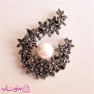 گل سینه زنانه برنجی طرح مروارید کد 1010-3