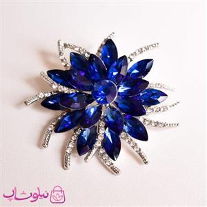گل سینه زنانه نگین دار آبی کد 1010-1