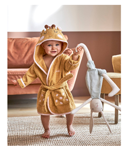 حوله تن پوش نوزاد ورت فرانسه Vertbaudet Baby Bademantel, Giraffen-Kostüm, personalisierbar Oeko Tex senfgelb 
