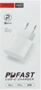 شارژر دیواری سوپر فست شارژ ترانیو مدل A10 توان 20وات Tranyoo Super Fast Wall Charger A10 2A 1Type-C Port