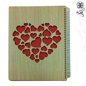 دفتر 60برگ چوبی لیزری طرح قلب وزیری