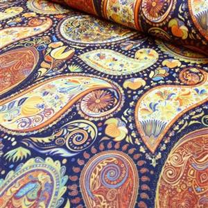 رومیزی سفره ای پانو کتان رزین تاژ 12 نفره مستطیل 140*320 طرح ترمه کد 01