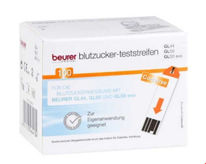 نوار تست قند خون 100 عددی بیورر آلمان Beurer 1001 Artikel Medical GL44/GL50 Blutzucker-Teststreifen (100 Stk.)