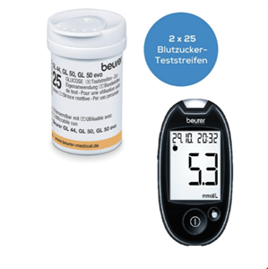 دستگاه و نوار تست قند خون بیورر آلمان Beurer Gl 44 mmol/l Blutzuckermessgerät schwarz + 50 Teststreifen