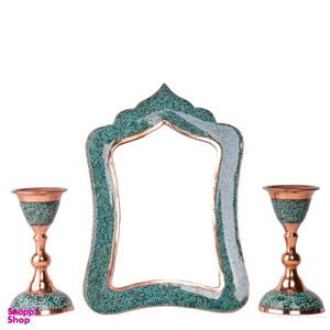 ست 3 تکه آینه و شمعدان فیروزه کوبی هنرلوکس مدل زیور کد S1 -