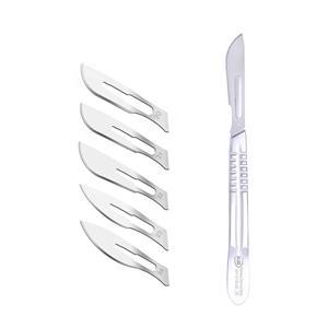 دسته تیغ جراحی اسکاب مدل MFN09631 شماره 4 به همراه تیغ استریل ترینون کد SKJ02369 مجموعه 5 عددی