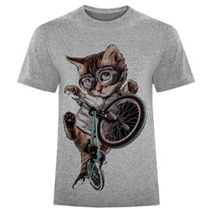 تیشرت آستین کوتاه مردانه طرح گربه دوچرخه سوار کد F555 