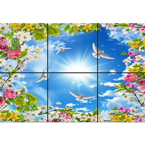 تایل سقفی آسمان مجازی طرح شکوفه های رنگی کد 0100 سایز 60x60 سانتی متر مجموعه 6 عددی