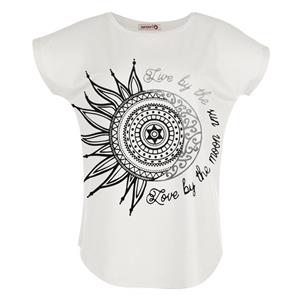 تی شرت زنانه افراتین طرح ماه و خورشید کد 2548 رنگ شیری 