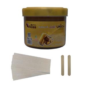 موم موبر اطلس مدل طلا حجم 300 میلی لیتر به همراه پد اپیلاسیون بسته 10 عددی و آبسلانگ موم بسته 2 عددی 
