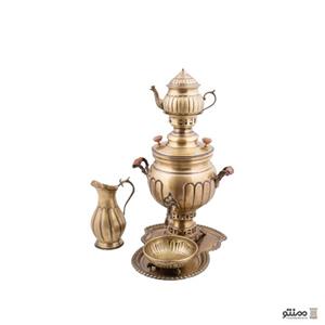 سرویس سماور ذغالی 5 پارچه برنجی مدل خطی کد 58469