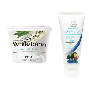 کرم مرطوب کننده بیول مدل White Bean حجم 250 میلی لیتر به همراه کرم مرطوب کننده گلدن کلیر مدل آووکادو حجم 75 میلی لیتر