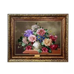 تابلو فرش ماشینی نقش نگار رضوی طرح گل کد 2223KH