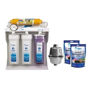 دستگاه تصفیه کننده آب اس اس وی مدل Maxpro x600 به همراه فیلتر دوش حمام و شارژ یدک وزن 140 گرم مجموعه 2 عددی
