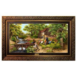 تابلو فرش ماشینی نقش نگار رضوی طرح منظره روستایی کد 740CB