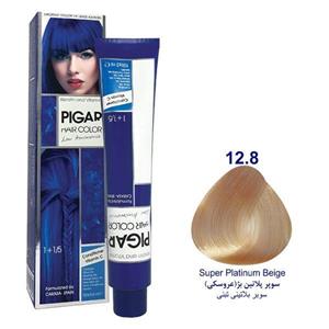 رنگ مو پیگار شماره 12.8 حجم 100 میلی لیتر رنگ سوپر پلاتینه بژ