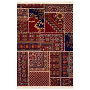 فرش ماشینی سهند طرح چهل تیکه سنتی کد V126.BA زمینه لاکی