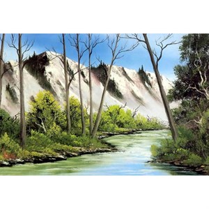 تابلو شاسی طرح نقاشی منظره رودخانه جنگل درخت مدل T1103