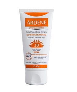 کرم ضد آفتاب رنگی SPF30  فاقد جاذب ‎‏های شیمیایی مناسب پوست ‎های معمولی و حساس 50 گرم آردن  Ardene Total Sunblock Tinted Cream No Chemical Sunscreens SPF30 50 g
