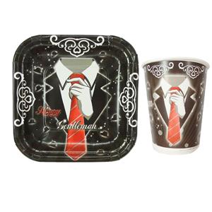 پیش دستی و لیوان یکبار مصرف مستر تم مدل کراوات مجموعه 20 عددی