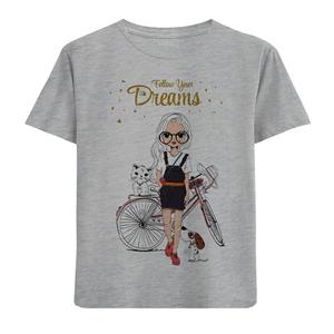 تی شرت آستین کوتاه بچگانه مدل دختر و دوچرخه F259 