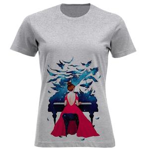 تی شرت آستین کوتاه زنانه مدل دختر و پیانو F762 