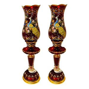 شمعدان مدل لاله والتر طرح گل و طاووس کد HZ35 بسته دو عددی