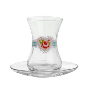 ست استکان و نعلبکی 12 پارچه لاو مدل Dantel Mavi کد 2010