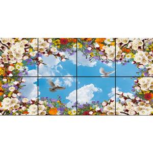 تایل سقفی آسمان مجازی طرح گل های رنگارنگ کد 0700 سایز 60x60 سانتی متر مجموعه 8 عددی