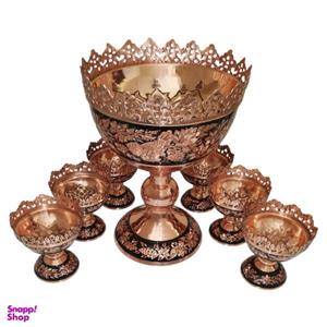 ست آجیل خوری و کاسه مسی مدل الماس تراش کد DNO2511 مجموعه 7 عددی