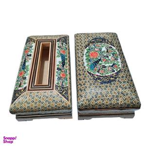ست جعبه کارد و چنگال و جعبه دستمال کاغذی خاتم کاری مدل گل و مرغ کد 72 