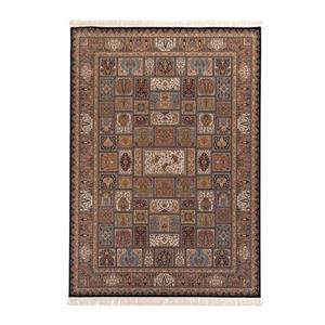 فرش ماشینی دنیای فرش طرح خشتی شکارگاه زمینه سورمه ای