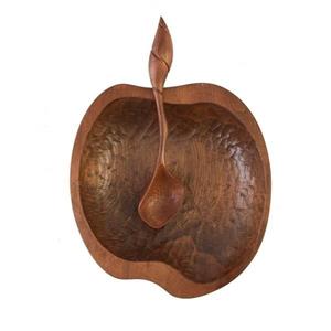 ظرف آجیل خوری و قاشق چوبی گالری پورشیخ کد 190015 طرح سیب 