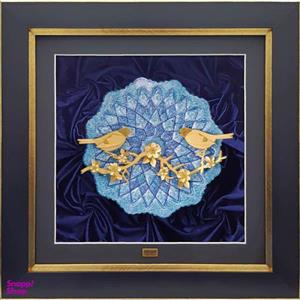 تابلو طلاکوب زرین هنر ایران مدل گل و مرغ دو گنجشک