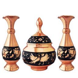 ست 3 تکه گلدان و شکلات خوری مسی مدل الماس تراش کد Almas18