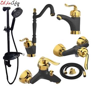 ست شیرآلات فراست پویا مدل قاجاری به همراه علم دوش حمام و شلنگ توالت