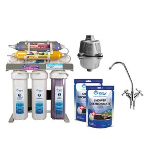 دستگاه تصفیه آب اس اس وی SuperClear 2W X900  به همراه شیر دوکاره و فیلتر دوش فلزی و شارژ یدک وزن 140 گرم مجموعه 2 عددی