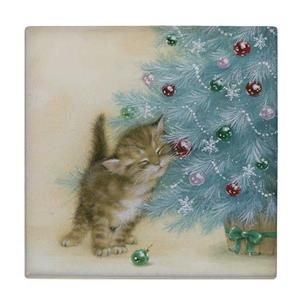 کاشی کارنیلا طرح نقاشی درخت کریسمس و گربه کد wkk3651 