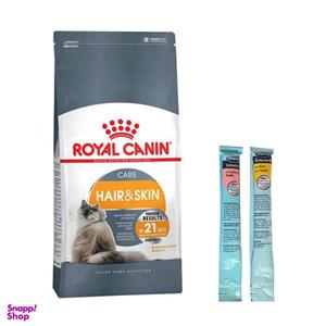 غذا خشک گربه رویال کنین مدل Hair and Skin وزن ۲ کیلوگرم به همراه بستنی گربه