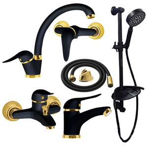 ست شیرآلات فراست پویا مدل صدف به همراه  علم دوش حمام و شلنگ توالت