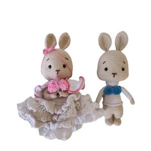 عروسک بافتنی مدل خرگوشهای عروس و داماد کد 60265 مجموعه 2 عددی 