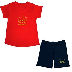 ست تی شرت و شلوارک دخترانه مدل میو میو کد R.Ylu